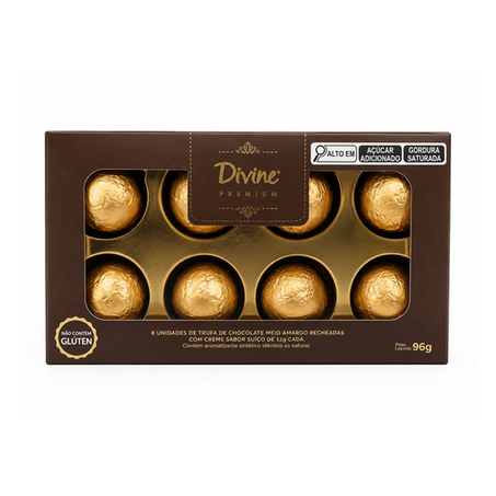 Trufas divine 96g chocolate meio amargo com creme suíço