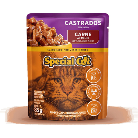 Ração Special Cat 85g - Adultos - Para Gatos Castrados - Carne