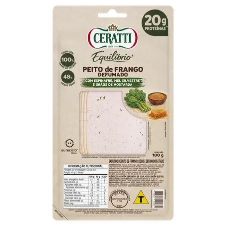 PEITO DE FRANGO DEFUMADO CERATTI COM ESPINAFRE MOSTARDA E MEL 100G