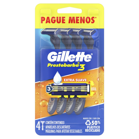 Aparelho Gillette Prestobarba 3 - Com 4 Unidades - Leve Mais, Pague Menos