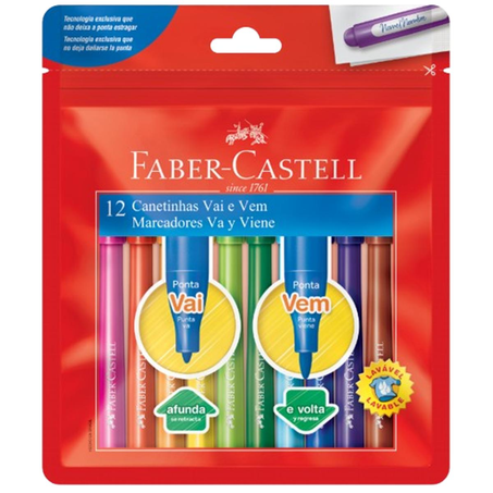 Caneta Hidrográfica Faber Com 12 Cores - Vai e Vem