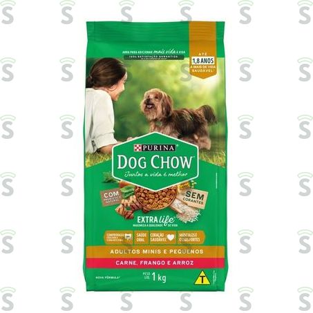 Ração Seca Para Cães Adultos Dog Chow Raças Pequenas Frango e Arroz 1kg