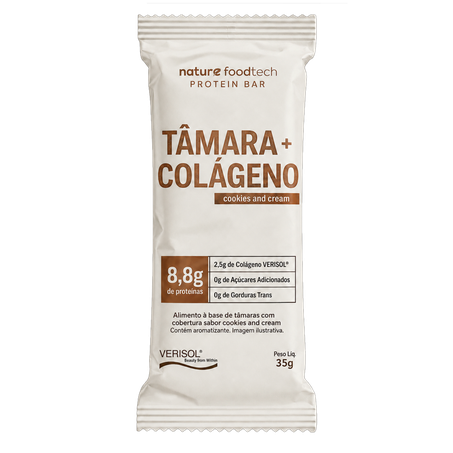Barra de Tâmara Nature Food Tech com Colágeno Verisol e Cobertura Sabor Cookies & Cream 35g