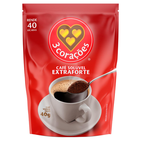 Café Solúvel 3 Corações 40g - Extraforte - Sachê