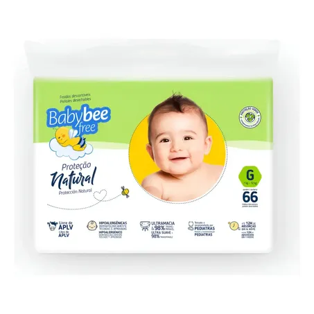 Fralda baby bee free proteção natural g 66un