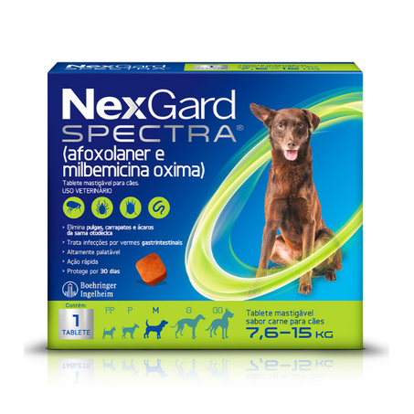 NexGard Spectra Antipulgas e Vermífugo Cães 7,6kg a 15kg 1 tablete