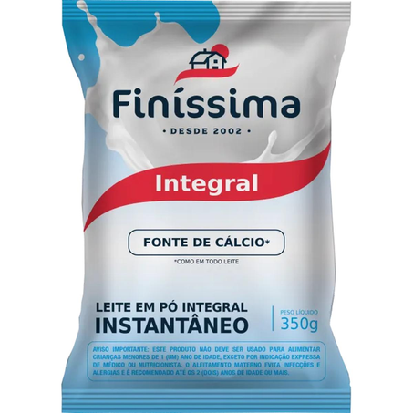 Leite em Pó Finíssima 350g - Integral - Instantâneo - Sachê