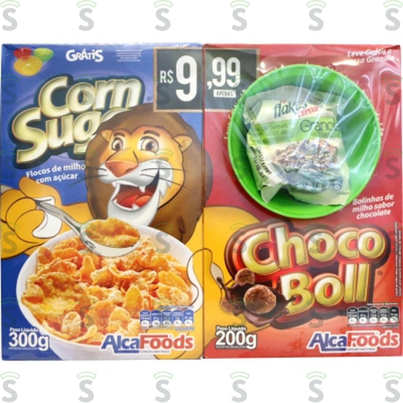 Cereal Matinal Alcafoods Corn Sugar Pacote 300g + Cereal Choco Ball 200g Grátis Tigela