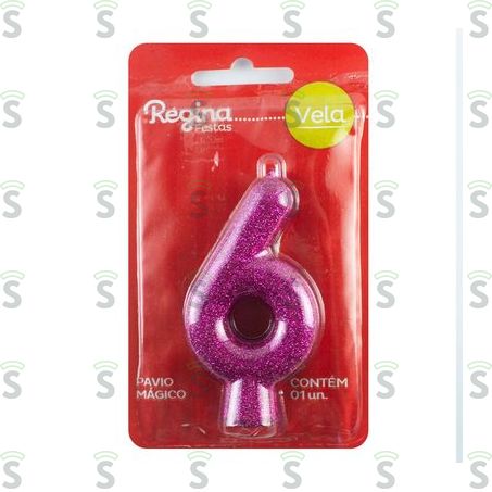  Vela de Aniversário Regina Cintilante Pink N.6 1un