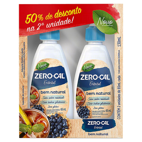 Conjunto Adoçante Zero Cal Contém 2 Adoçantes de 65ml cada - Com 50% de Desconto na 2ª Unidade - Eritritol