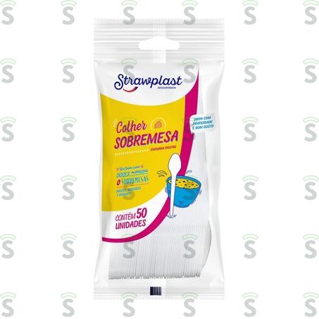  Colher Descartável Strawplast Sobremesa Branca Embalagem 50un