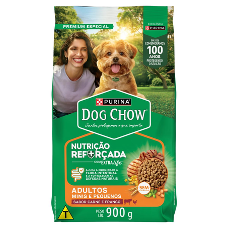 Ração Dog Chow 900g - Nutrição Reforçada - Raças Pequenas - Carne e Frango