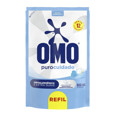 Sabão Líquido Omo 900ml - Puro Cuidado - Refil - Sachê