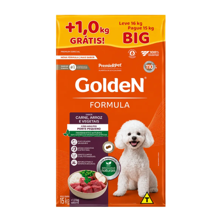 Ração Golden Fórmula Cães Adultos Sabor Carne Mini Bits 15kg+1kg