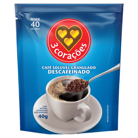 Café-solúvel 3 Corações 40g - Descafeinado - Sachê