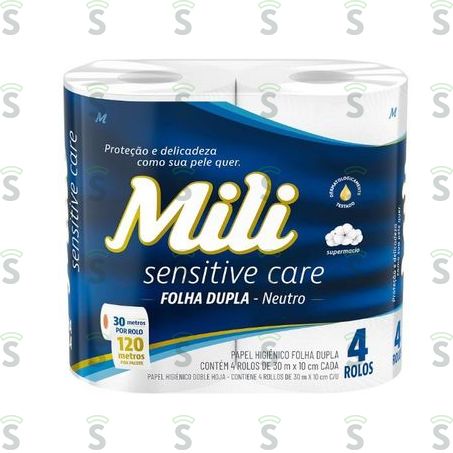  Papel Higiênico Mili Folha Dupla Neutro Pacote 4 Rolos 30m x 10cm