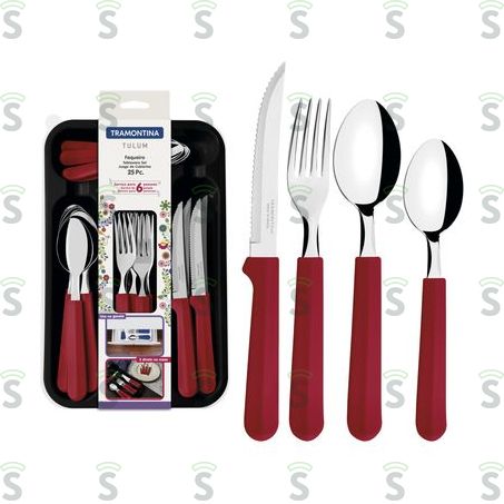  Faqueiro Tramontina Inox Tulum Vermelho 25 Peças
