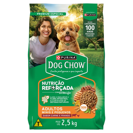 Ração Dog Chow 2,5kg - Nutrição Reforçada - Raças Pequenas - Carne e Frango