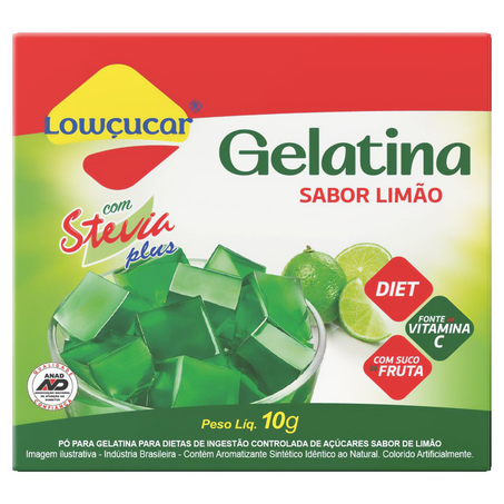 Gelatina Lowçucar 10g - Diet - Stevia - Limão