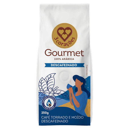 Café Torrado e Moído Descafeinado 3 Corações Gourmet Pacote 250g