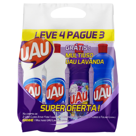 Conjunto Limpador Uau 500ml - Cloro + Multi Uso - Leve 4, Pague 3