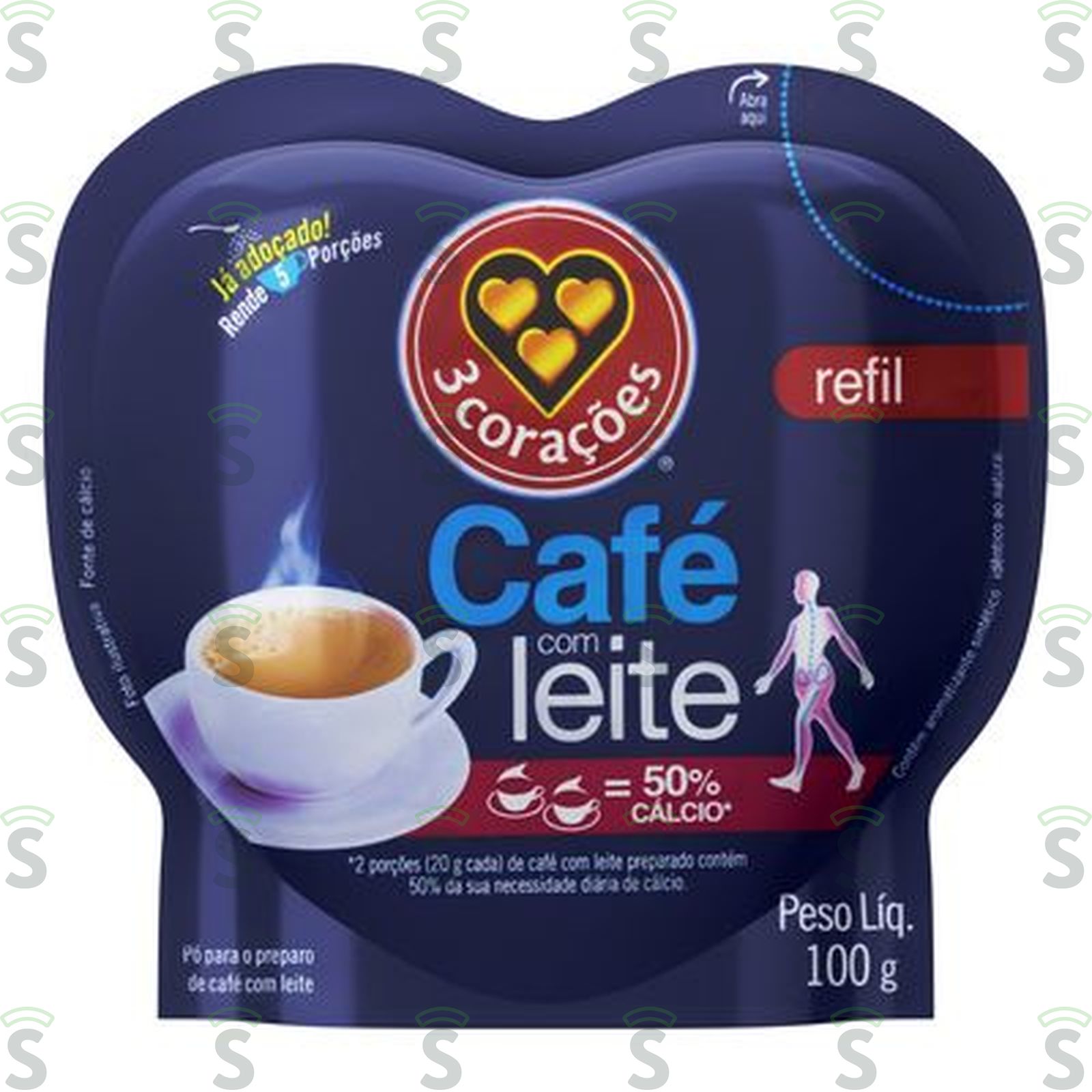 3 coracoes-cafe refil 100g c/leite