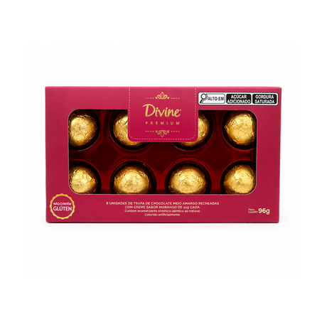 Trufas divine 96g chocolate meio amargo com creme de morango