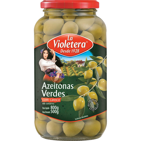 Azeitona Verde La Violetera 500g - Com Caroço - Vidro