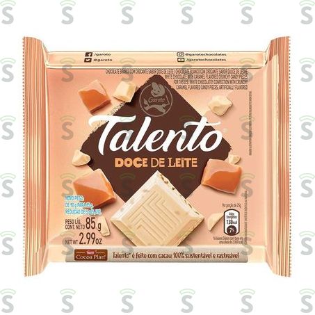  Chocolate Branco Doce de Leite Garoto Talento Pacote 85g