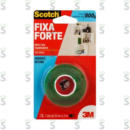  Fita Dupla Face 3m 19 Mm x 2m Fixação Forte Embalagem 1 Un