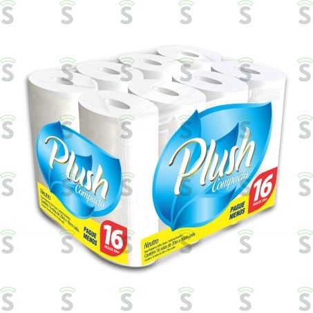  Papel Higiênico Plush Compacto Folha Dupla Neutrom Com 16 Rolos 20m