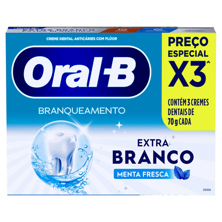 Creme Dental Oral-B 70g - Extra Branco - Com 3 Unidades - Preço Especial