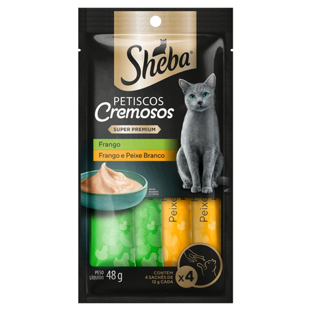 Petisco Sheba 48g - Frango com Peixe - Cremoso - Com 4 Sachês de 12g cada
