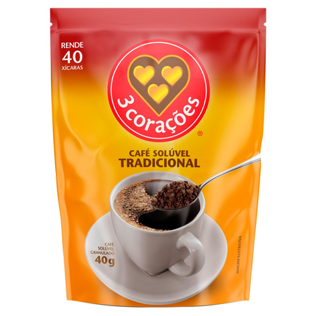 Café-solúvel 3 Corações 40g - Tradicional - Sachê