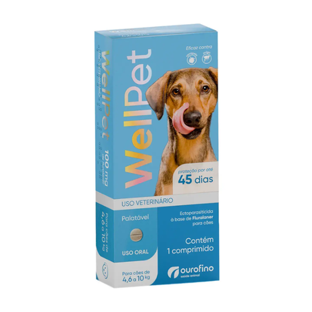 Antipulgas e Carrapatos Wellpet 100 mg para Cães 4,6 a 10 kg 1 comprimido
