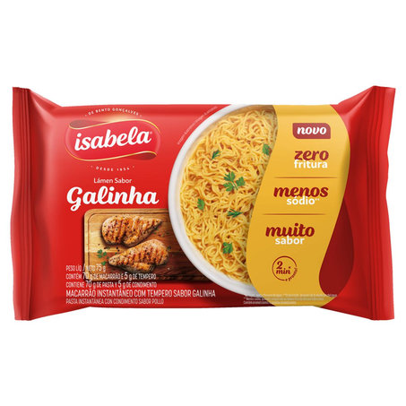 Massa Instantânea Isabela 75g - Zero Fritura - Galinha
