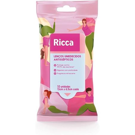 Ricca Lenços Umedecidos Antissépticos 10 Unidades Rosa