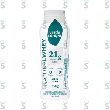  Iogurte Desnatado Coco Zero Lactose Verde Campo Natural Whey 21g de Proteína Frasco 250g