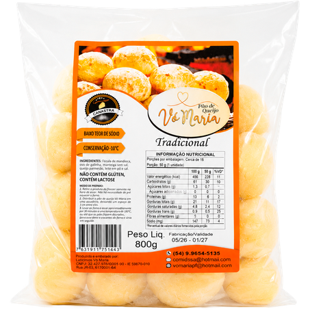 PÃO DE QUEIJO TRADICIONAL VÓ MARIA PACOTE 800G