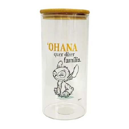 Pote Vidro Borossilicato Hermética Tampa Bambu Stitch 1,4l