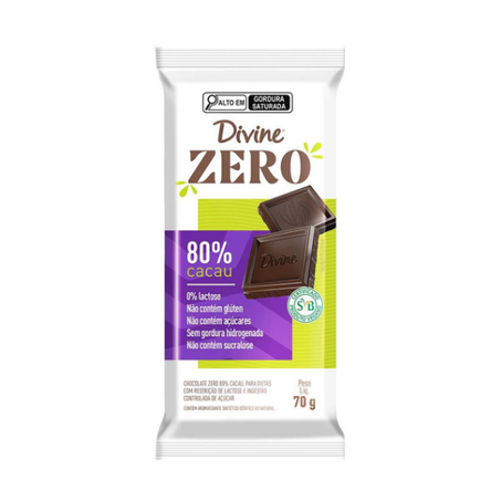 Chocolate barra divine 80% cacau zero 70g
