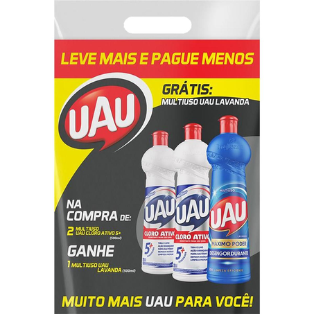 Conjunto Limpador Uau 500ml - 1 Multiuso Lavanda + 2 Cloro Ativo