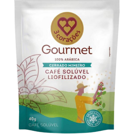 Café 3 Corações Solúvel Liofilizado Cerrado Mineiro Sachê 40g 
 