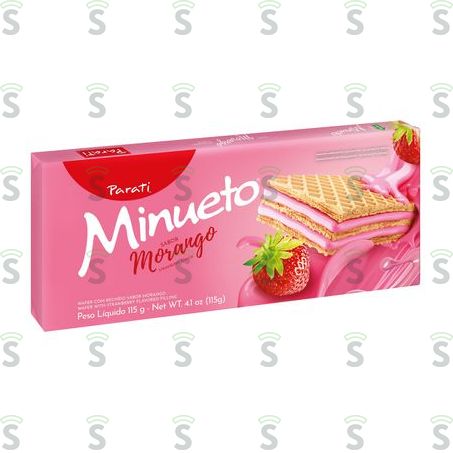  Biscoito Wafer Parati Minueto Morango Embalagem 115g