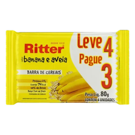 Barra de Cereal Ritter 80g - Banana e Aveia - Leve 4, Pague 3 Barras