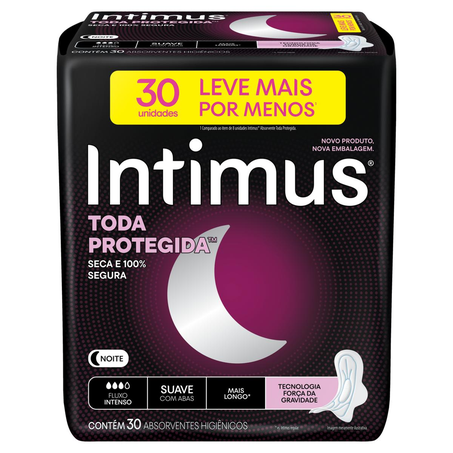 Absorvente Intimus Gel Noturno - Suave - Com Abas - Com 30 Absorventes - Leve Mais, Pague Menos