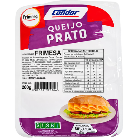 Queijo Frimesa Condor 200g - Prato - Fatiado