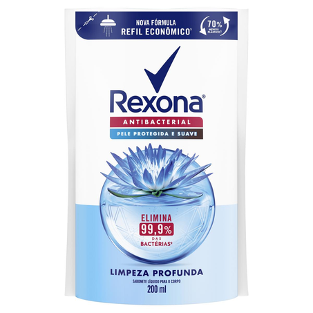 Sabonete Líquido Antibacterial Rexona 200ml - Limpeza Profunda - Refil