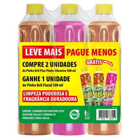 Kit de Desinfetantes Pinho Bril 500ml - 2 Silvestre + 1 Floral