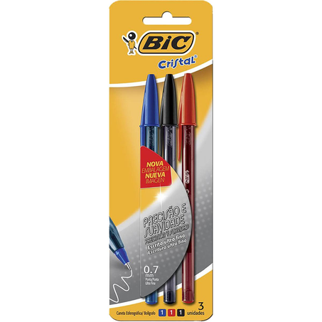 Caneta Bic Cristal Ultrafina - Com 3 Canetas